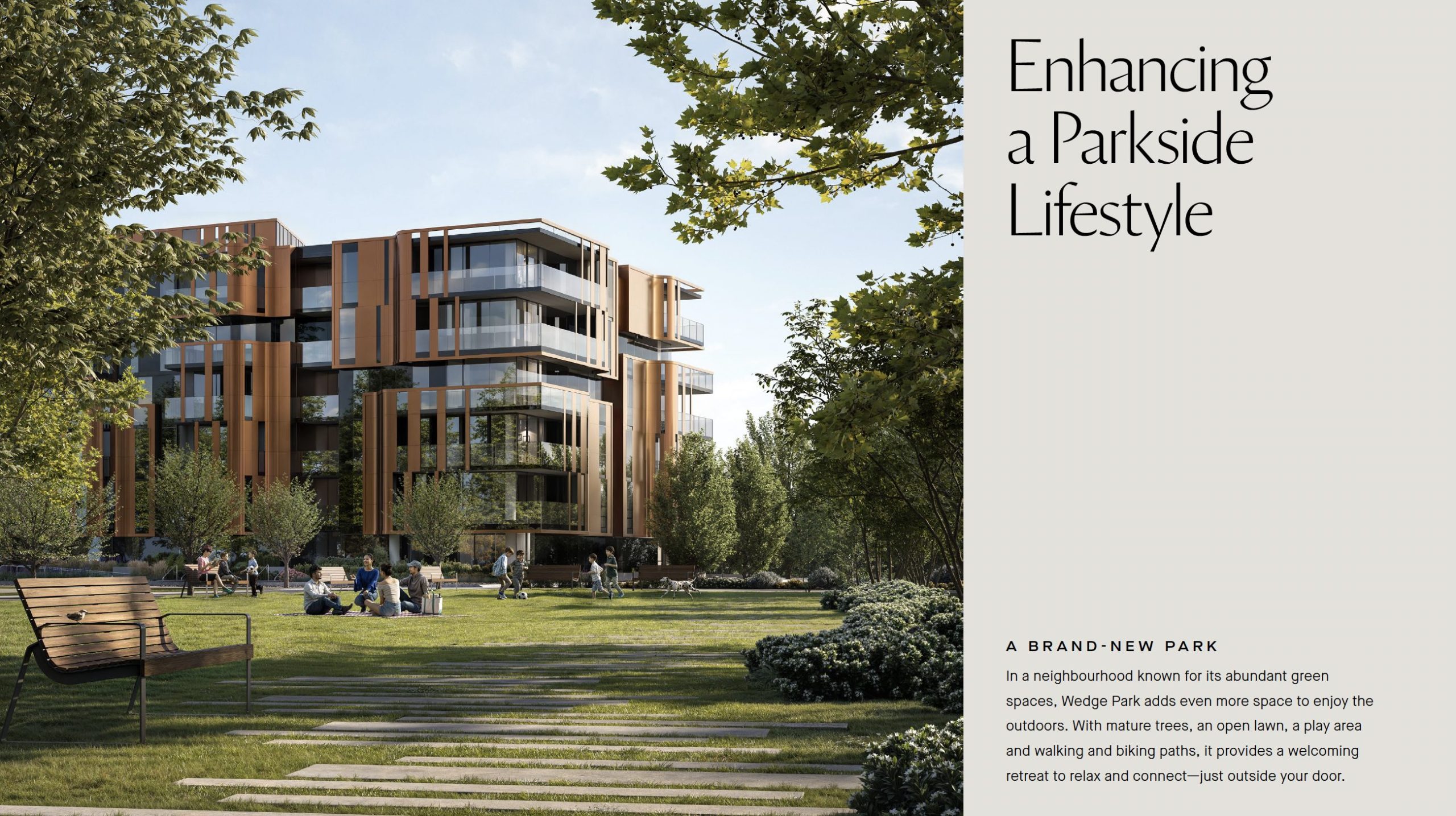 Wedge Park at Little Mountain in Vancouver featuring green space, walking paths and a play area